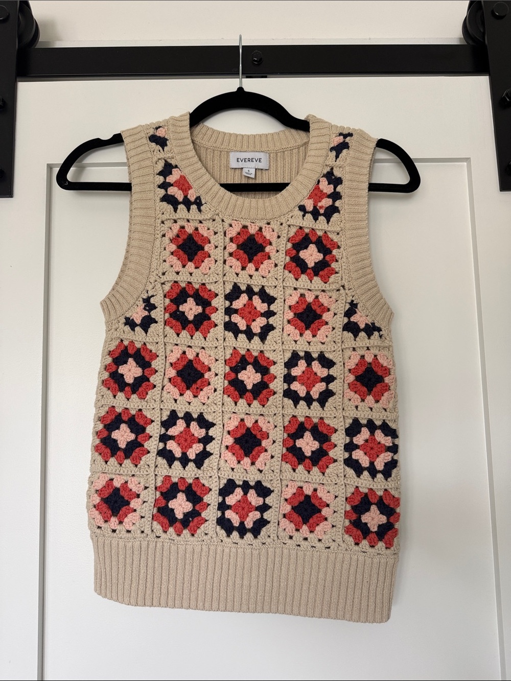 Evereve Beige Crochet Square-Pattern Sleeveless Top